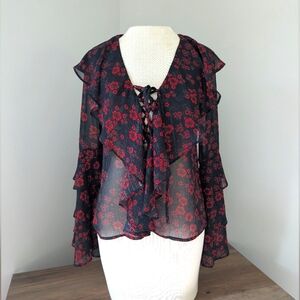 Endless Rose Sheer Black And Rose Motif Blouse